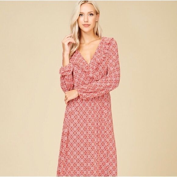 V-Neck Long Sleeve Midi Dress - Picture 1 of 4